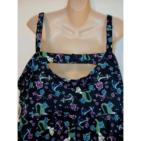 Torrid Plus Size 6 Black Mermaid Tie Skater Swim Dress W/ Support Bra NEW A113 - Picture 11 of 12